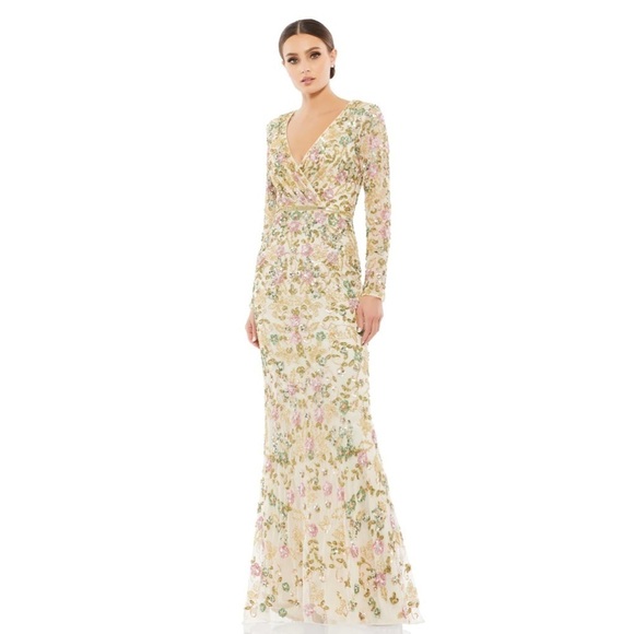 Mac Duggal 5503 NWT LONG SLEEVE FLORAL EMBELLISHED GOWN - Picture 1 of 11